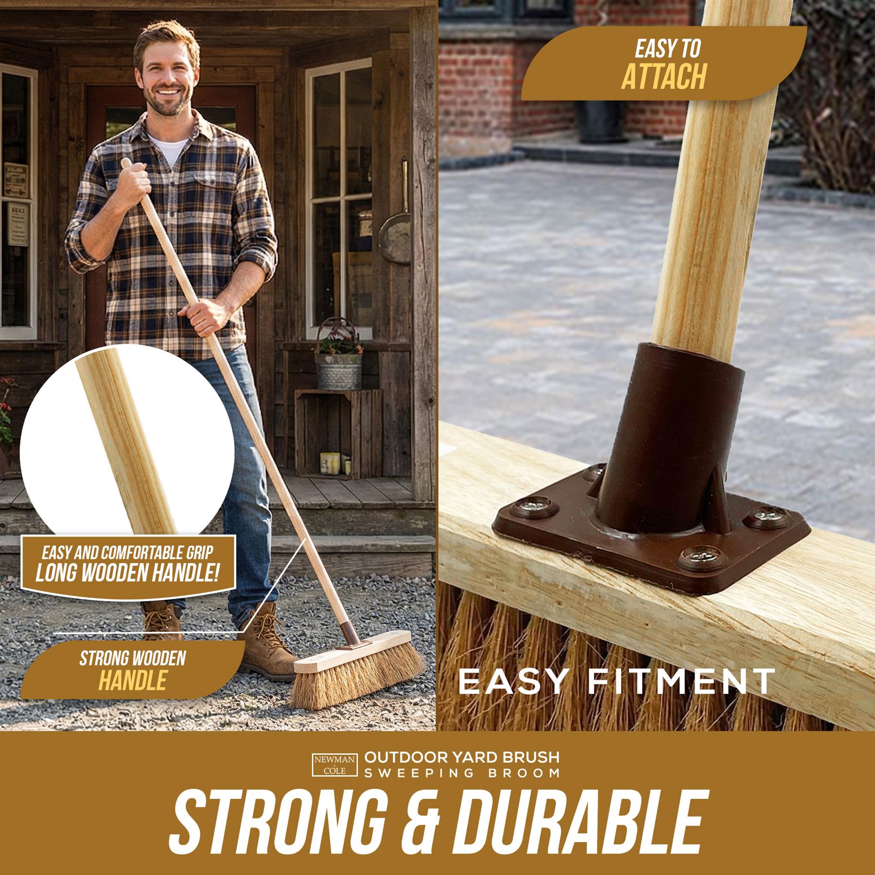 12" Newman & Cole Natural Coco Broom with Wooden Handle - The Dustpan and Brush Store