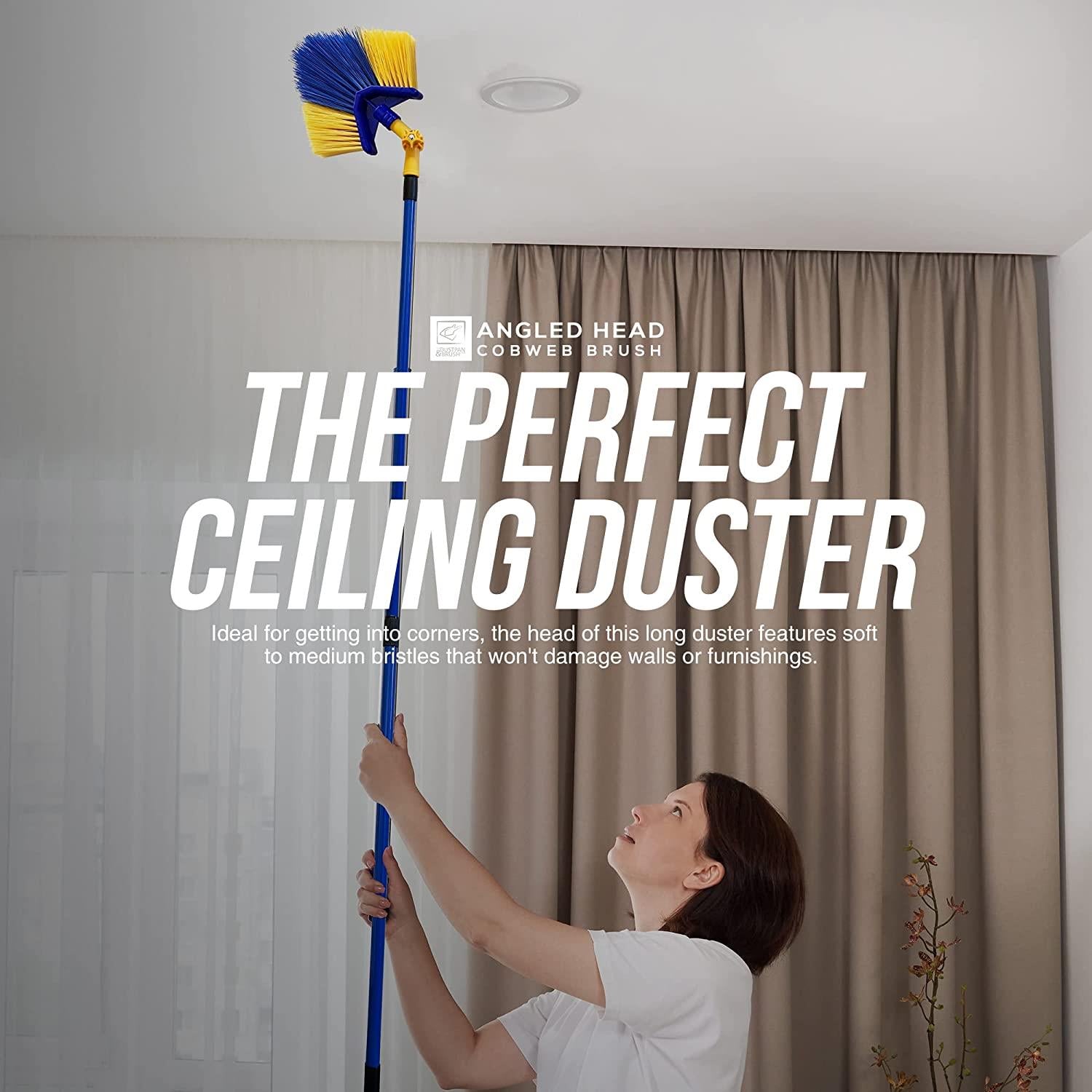 Angled Cobweb Brush with Extending Telescopic Long Handle - The Dustpan and Brush Store