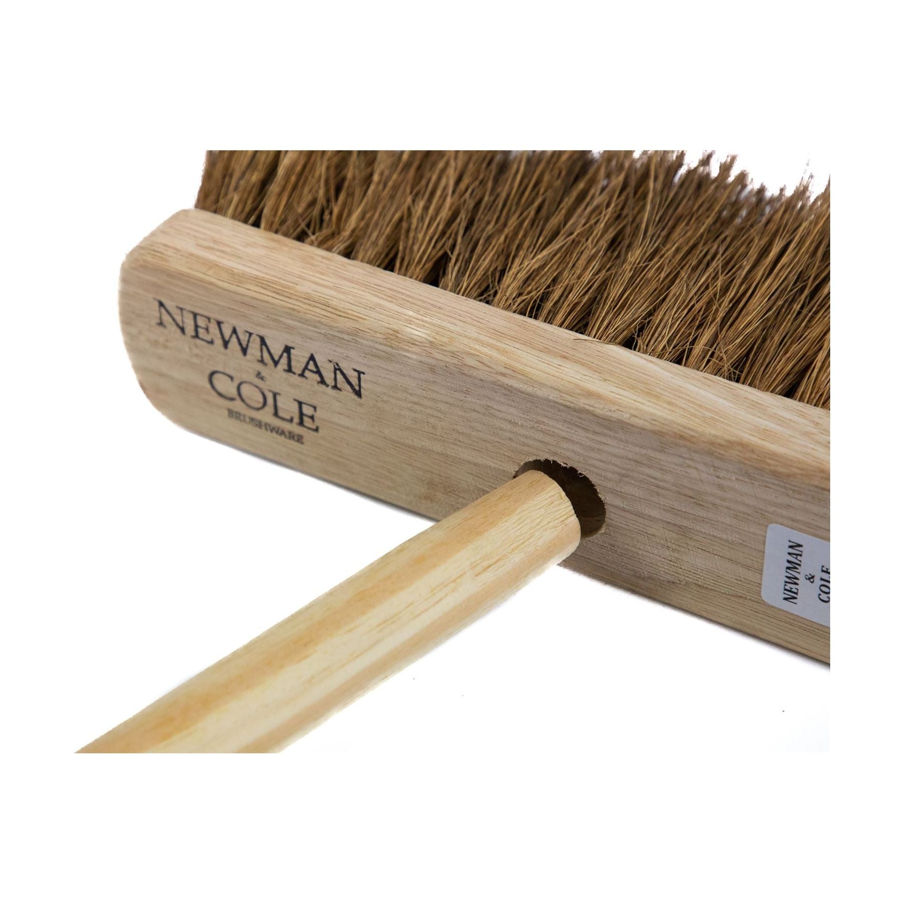 10" Newman and Cole Natural Soft Coco Broom Head with Hole and Wooden Handle - The Dustpan and Brush Store