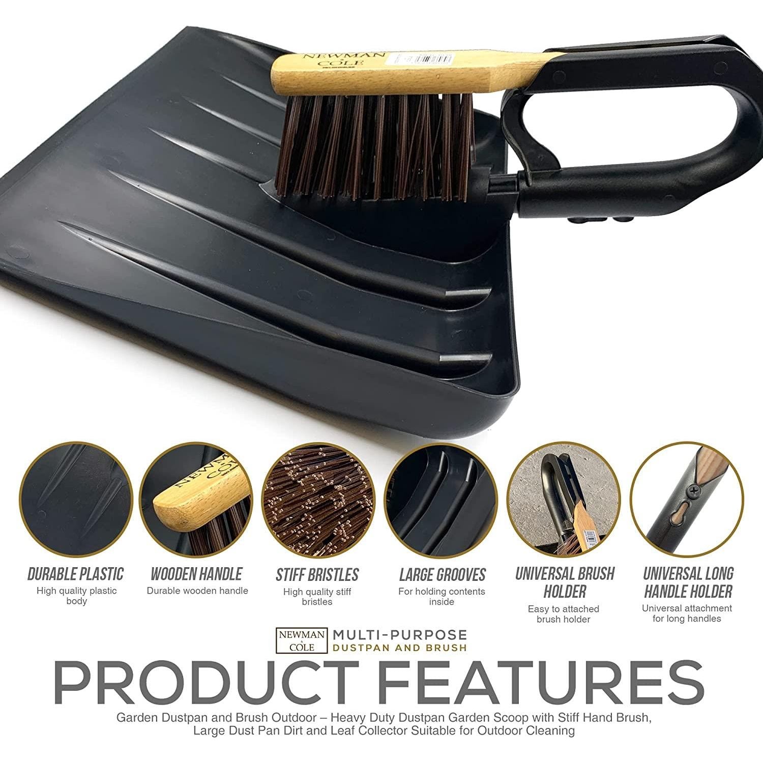 Newman and Cole Large Garden Dustpan Scoop Shovel Head with Stiff Outdoor Brush - The Dustpan and Brush Store
