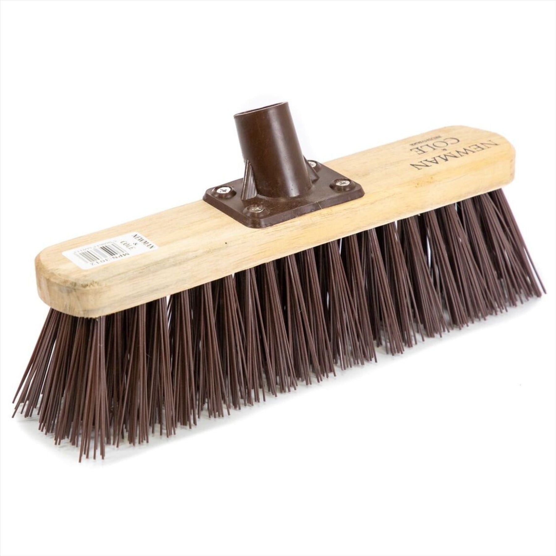 Newman and Cole 12" Stiff Synthetic Broom Head with Plastic Bracket Supplied with Handle - The Dustpan and Brush Store