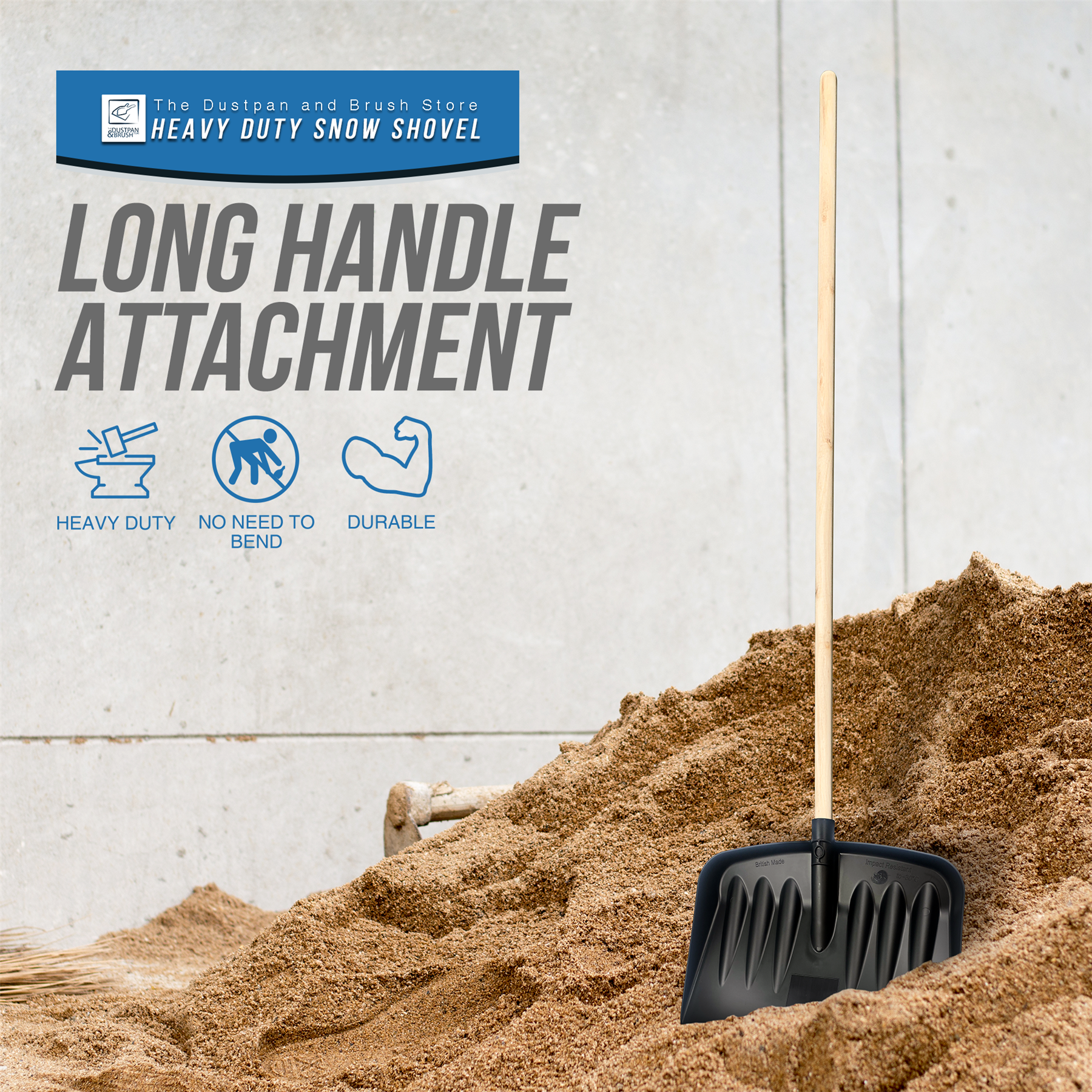 Plastic Snow Scoop Shovel Head with Wooden Handle - The Dustpan and Brush Store