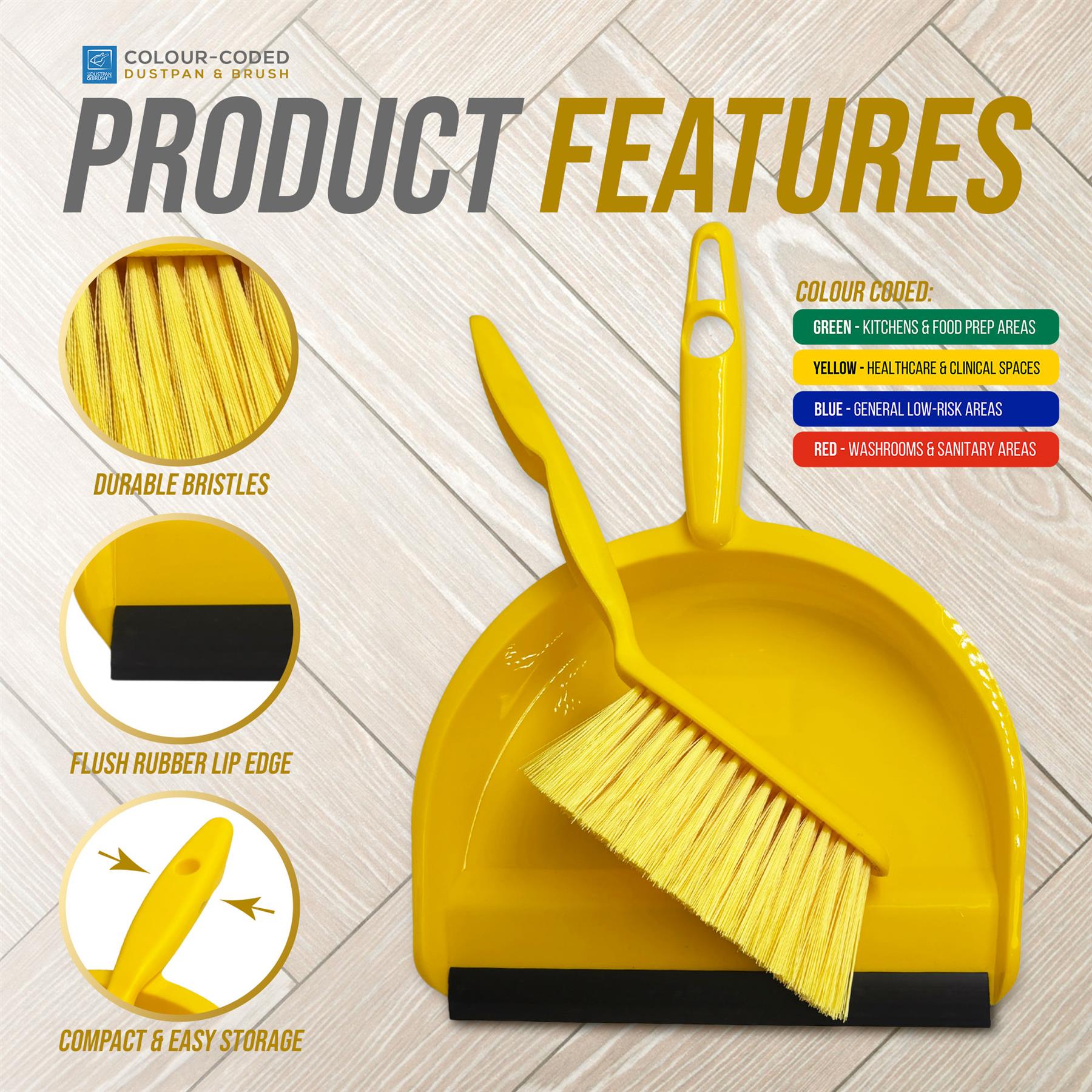 Yellow Colour Coded Dustpan and Brush Set - The Dustpan and Brush Store