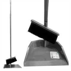 Grey Long Handled Dustpan and Brush