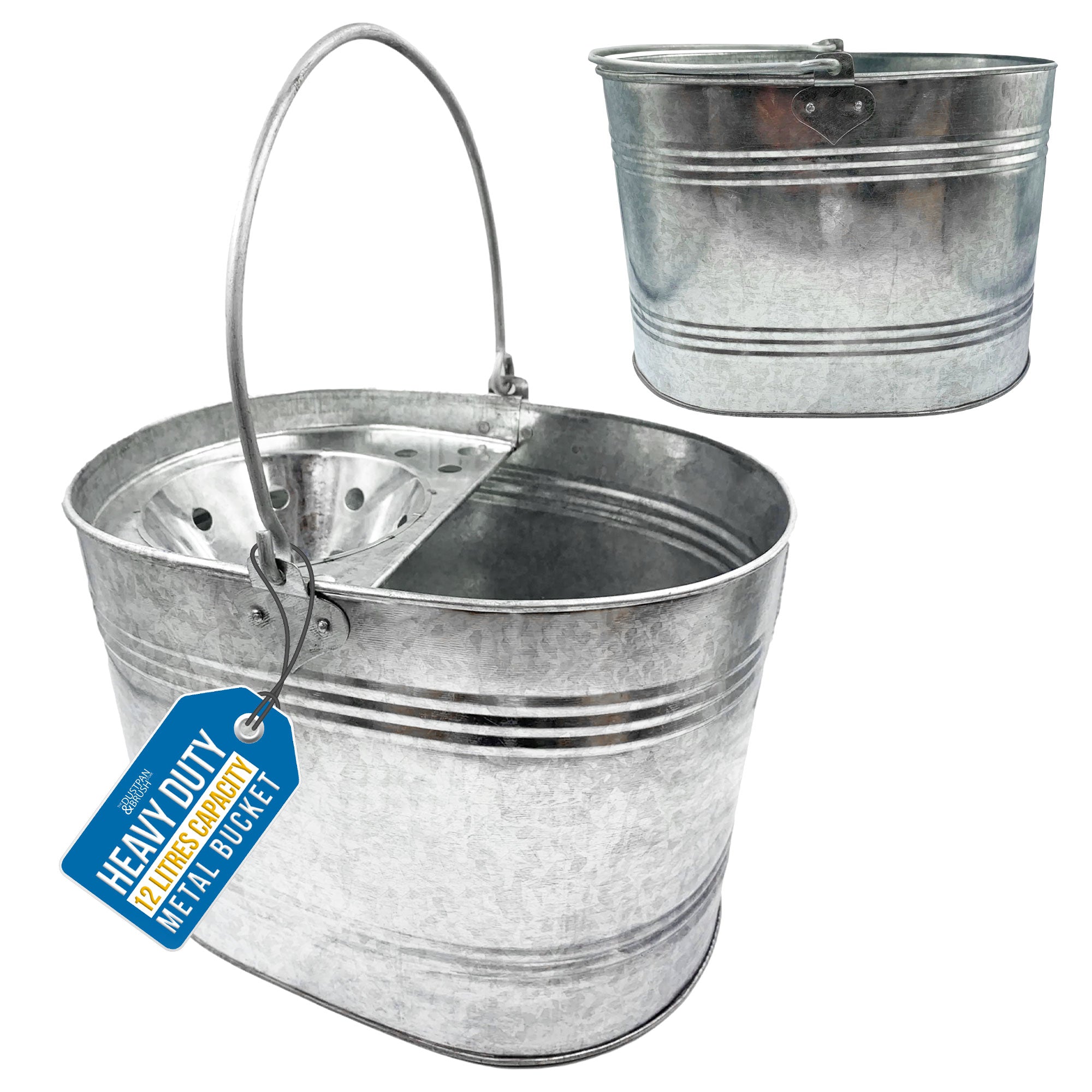 13L Galvanised Metal Mop Bucket – Traditional Steel Bucket - The Dustpan and Brush Store