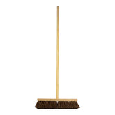 18" Newman and Cole Natural Stiff Bassine Broom Head with Hole and Wooden Handle