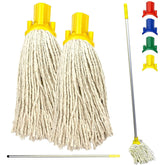 Yellow Aluminium Handle with 2 Cotton Mop Heads - 12PY