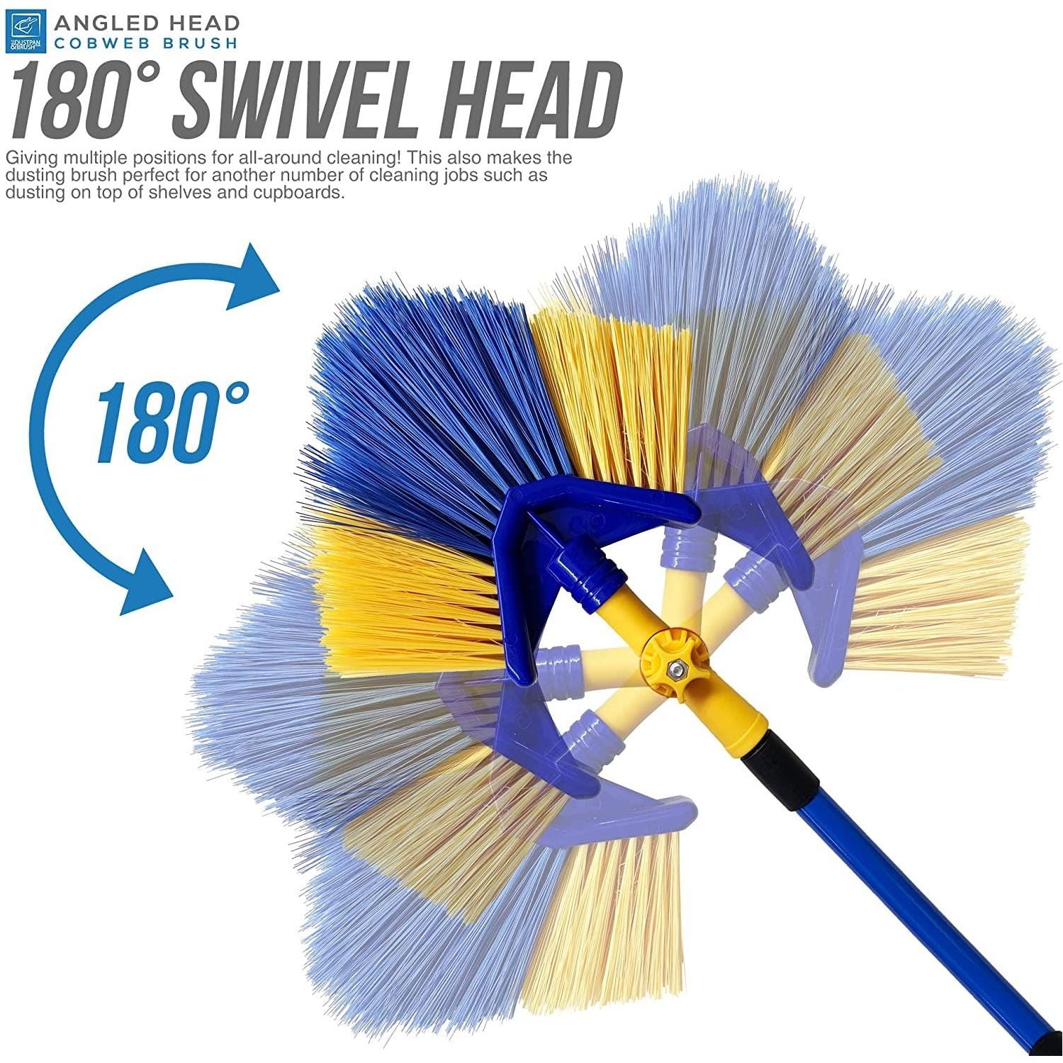 Angled Cobweb Brush with Extending Telescopic Long Handle - The Dustpan and Brush Store