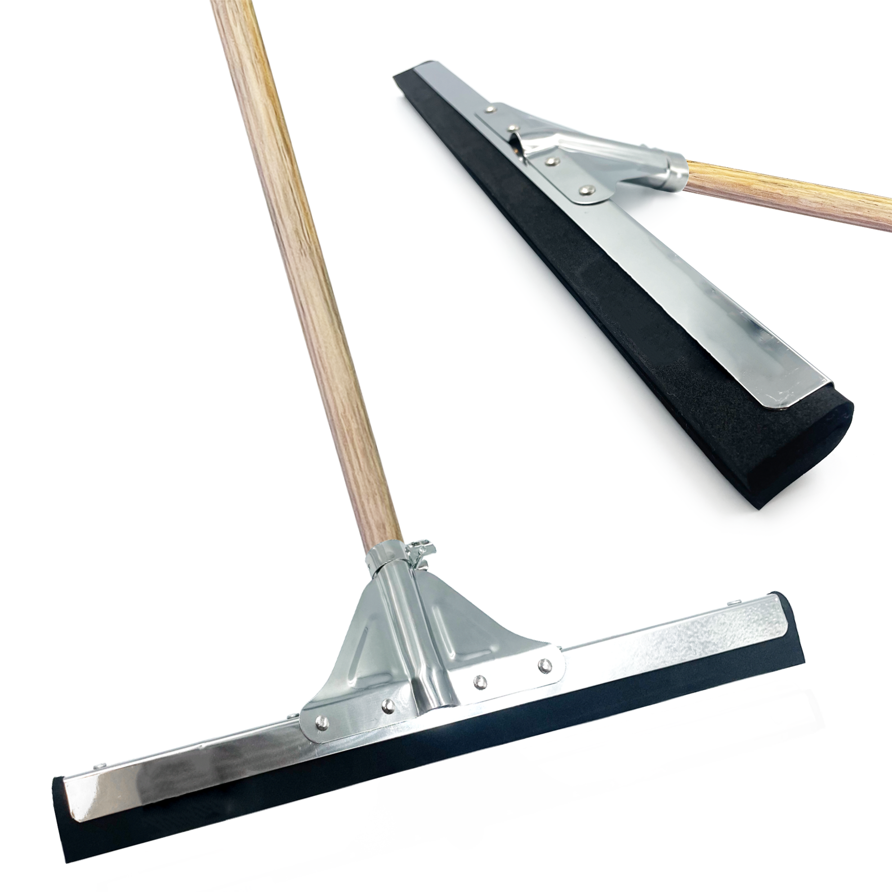 18" Black Foam Floor Squeegee Blade and Wooden Handle - The Dustpan and Brush Store