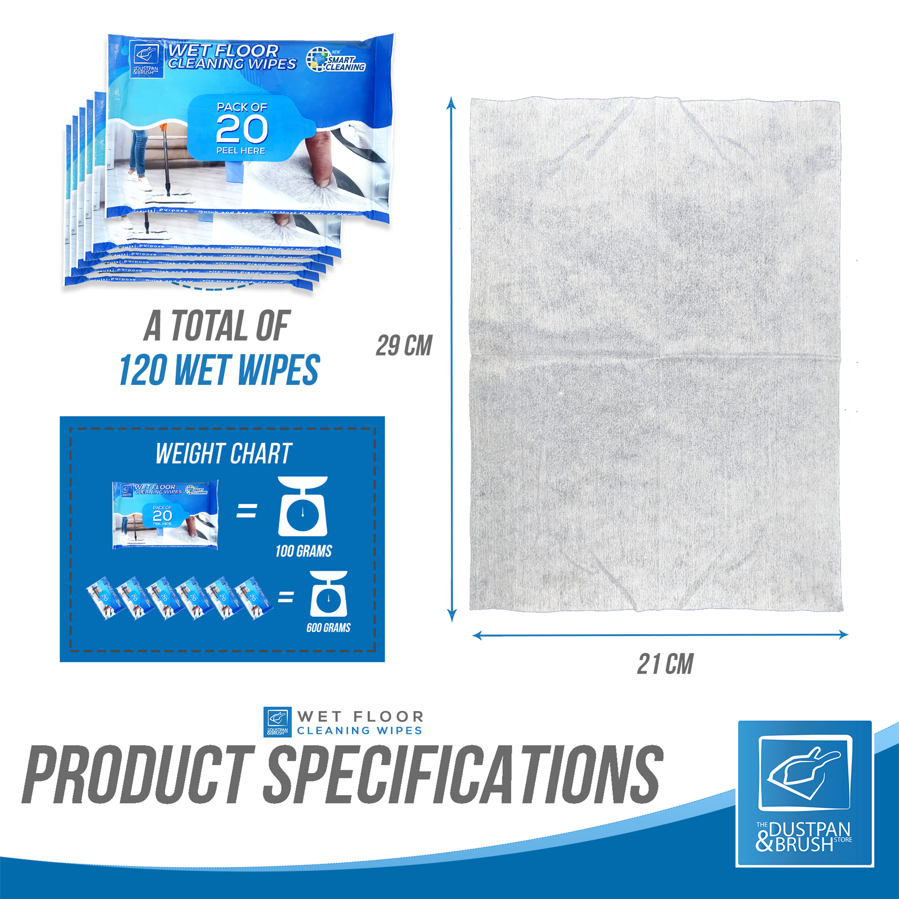 120 Wet Floor Cleaning Wipes - 6 Packs of 20 - The Dustpan and Brush Store
