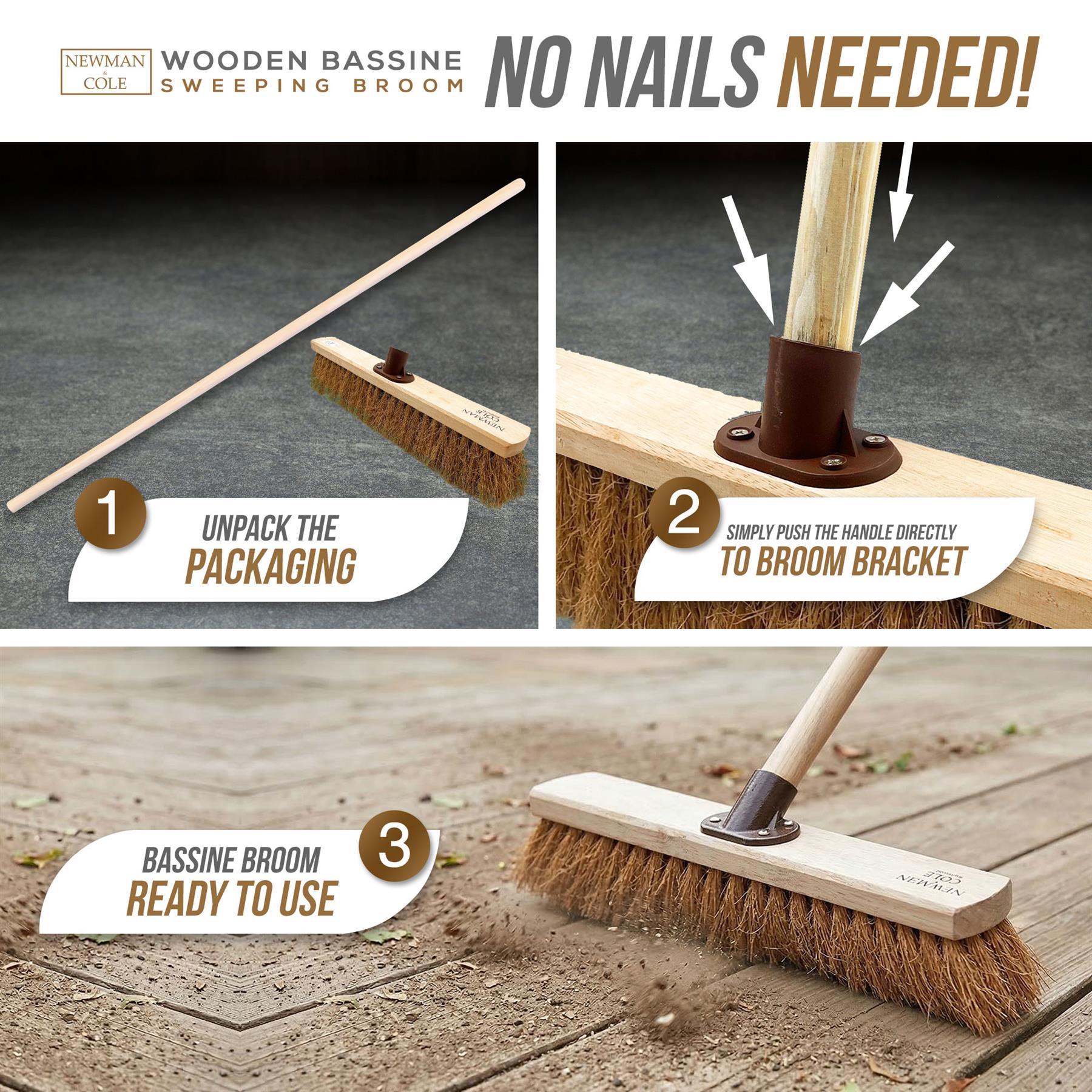 18" Newman & Cole Soft Coco Broom | Outdoor Decking Brush - The Dustpan and Brush Store