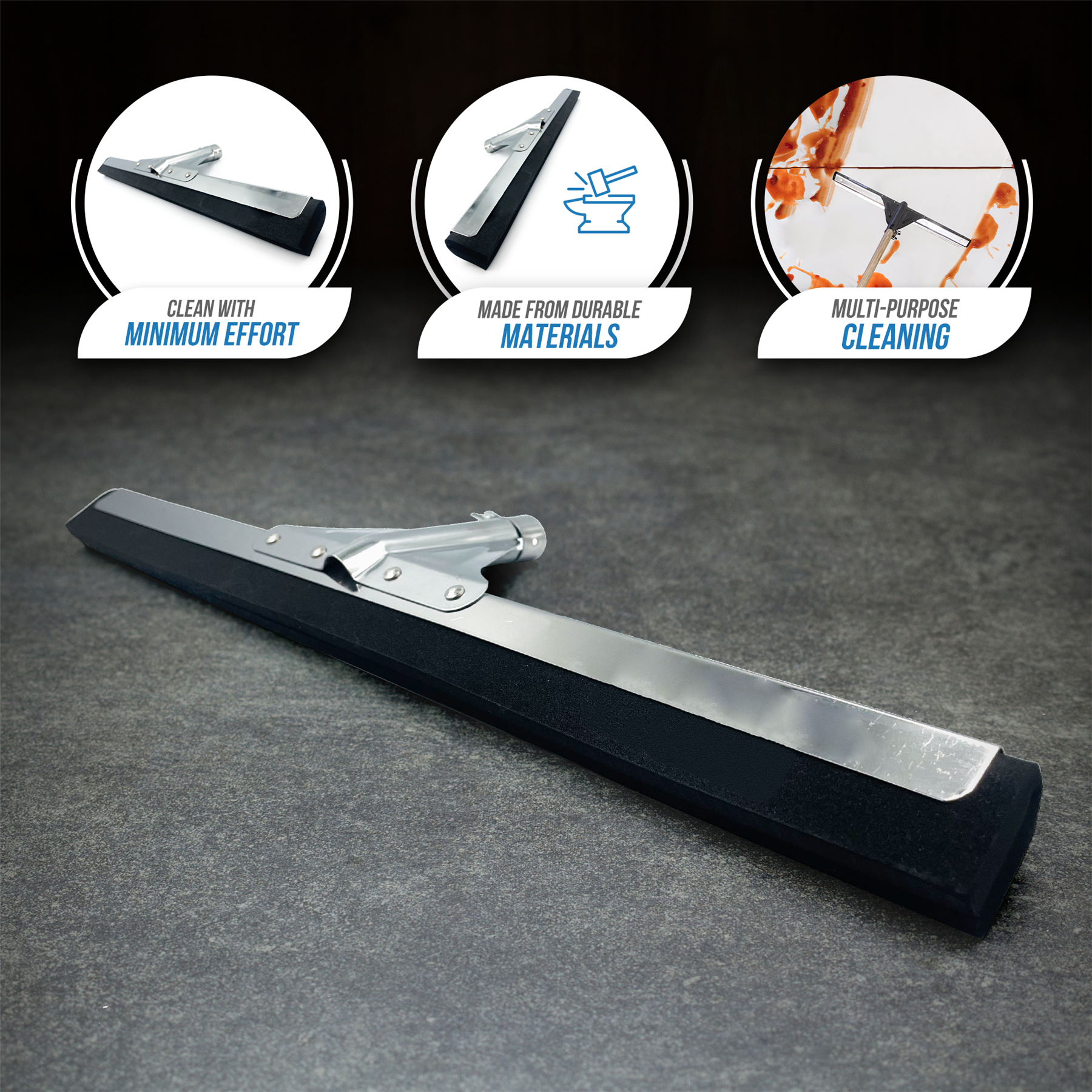 22" Black Foam Floor Squeegee Blade and Wooden Handle - The Dustpan and Brush Store