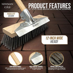 12" Wire Broom Head fitted with Metal Scraper, Bracket and Handle