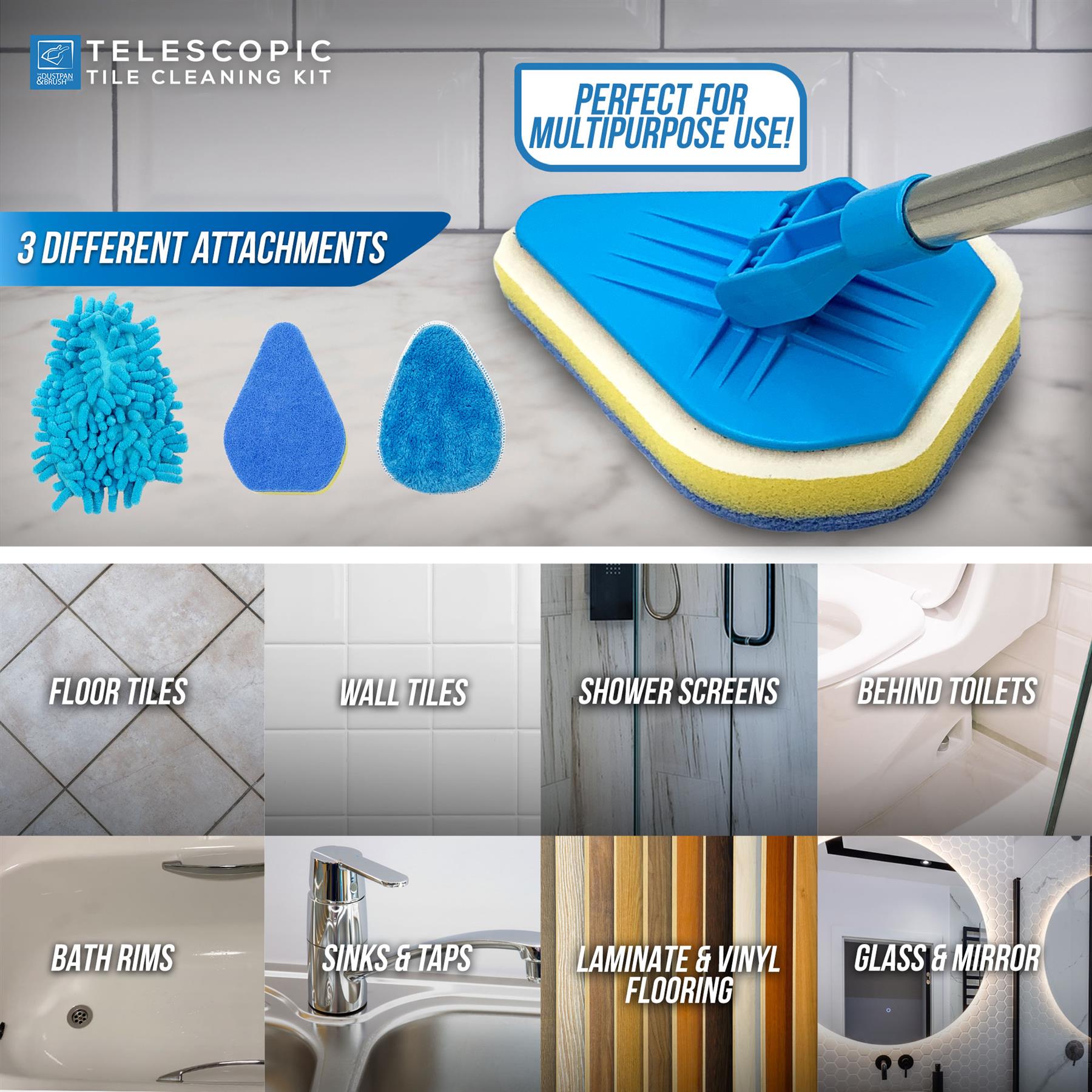Telescopic Bathroom Mop and Multi-Surface Cleaning Kit - The Dustpan and Brush Store