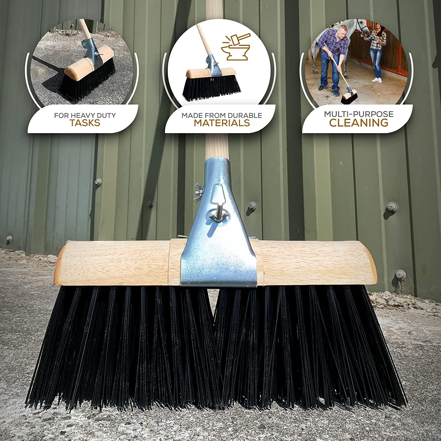13" Newman and Cole Synthetic Saddle Broom Head with Bracket & Handle - The Dustpan and Brush Store