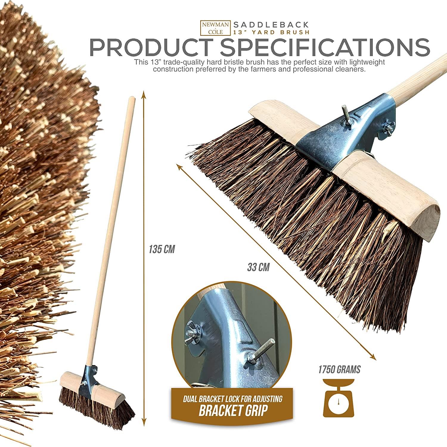 13" Newman and Cole Bass & Cane Saddle Broom Head with Bracket & Handle - The Dustpan and Brush Store