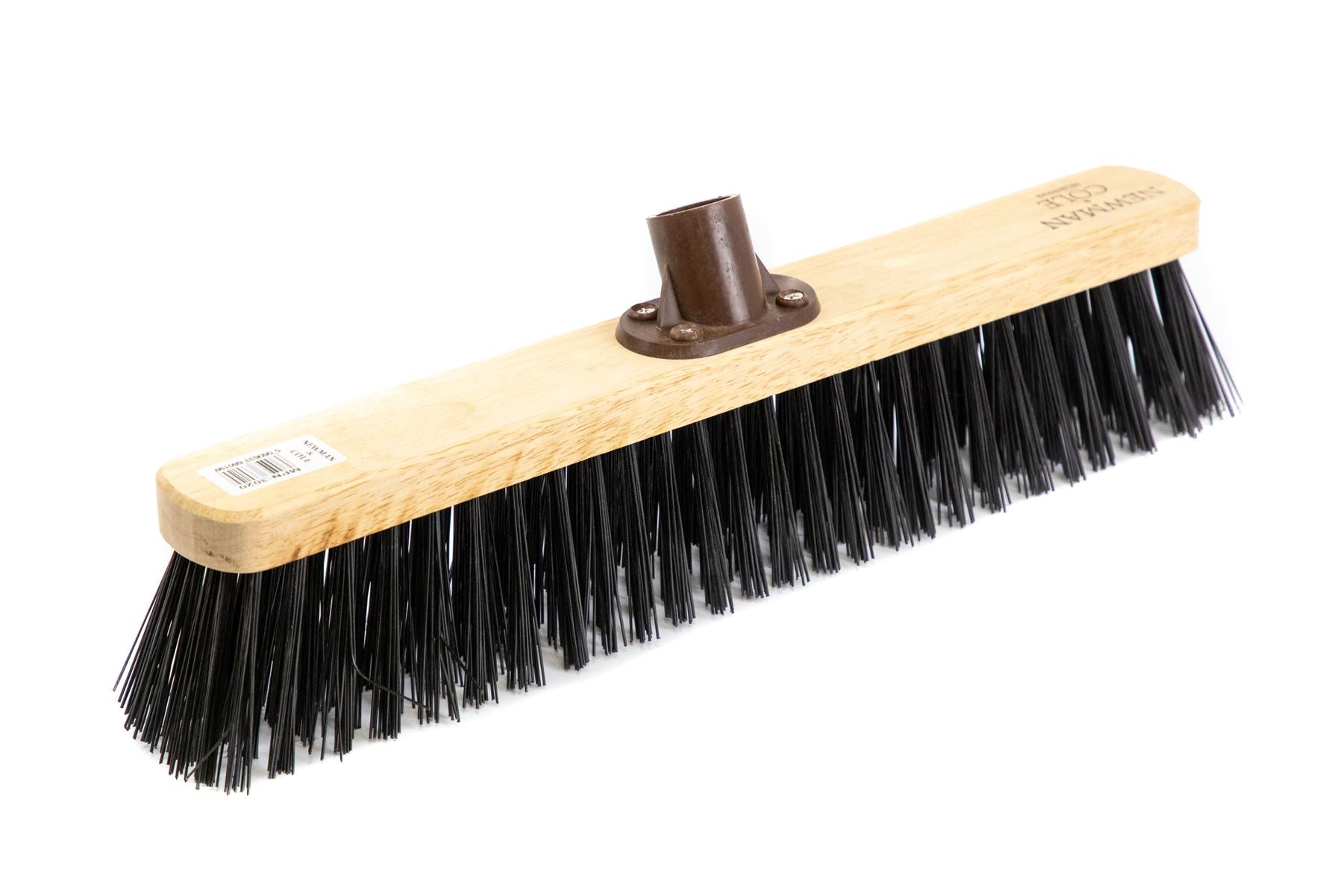 18" Newman & Cole Stiff PVC Broom with Wooden Handle & Bracket - The Dustpan and Brush Store