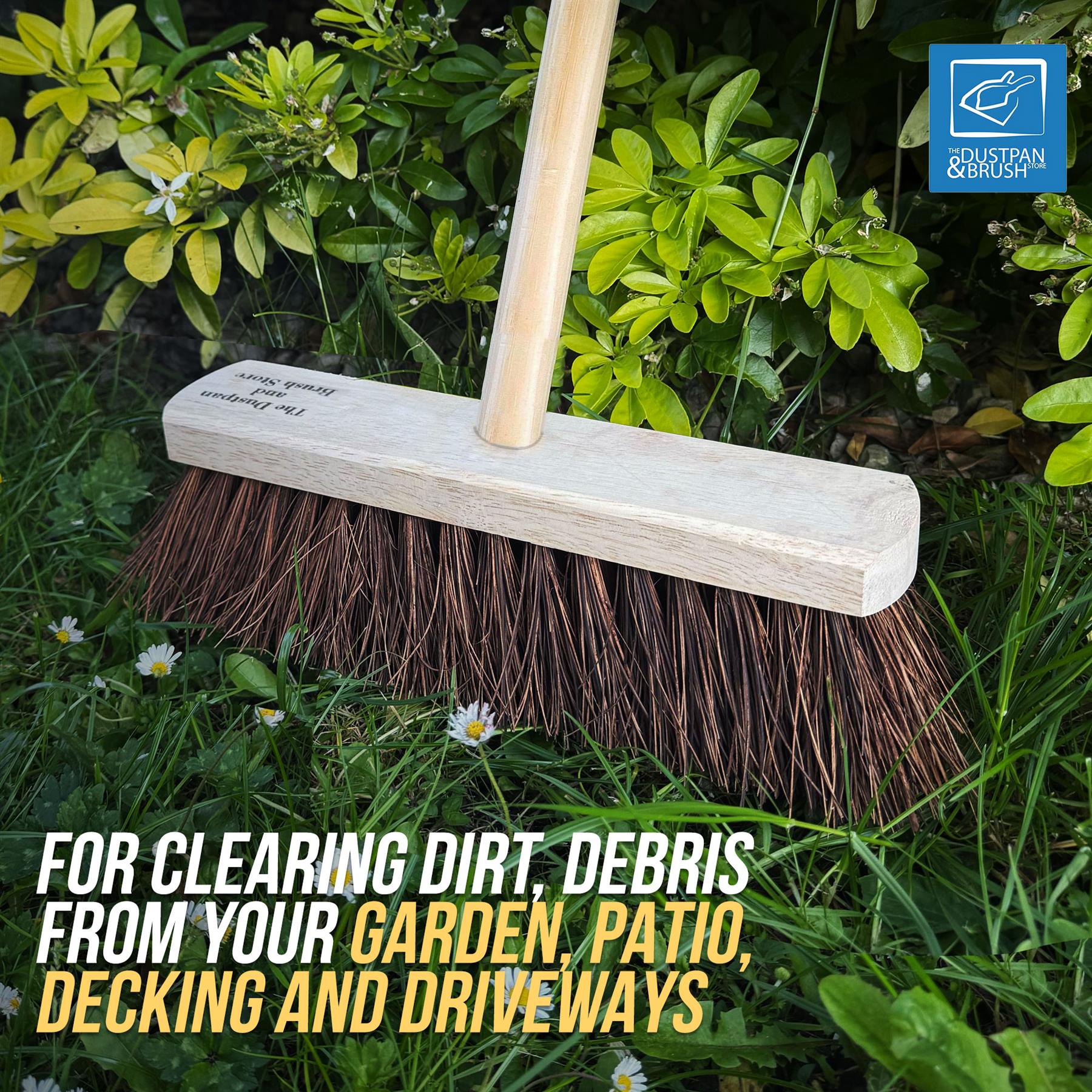 10" Stiff Bassine Broom in the garden