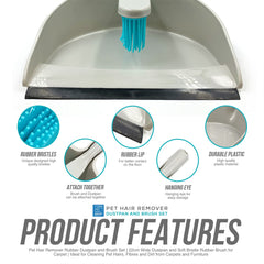 Rubber Dustpan and Brush Set - Perfect For Cleaning Pet Hairs and Sweeping Carpets
