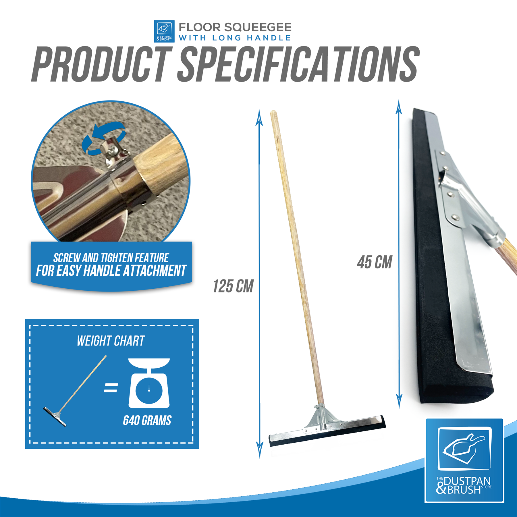 18" Black Foam Floor Squeegee Blade and Wooden Handle - The Dustpan and Brush Store