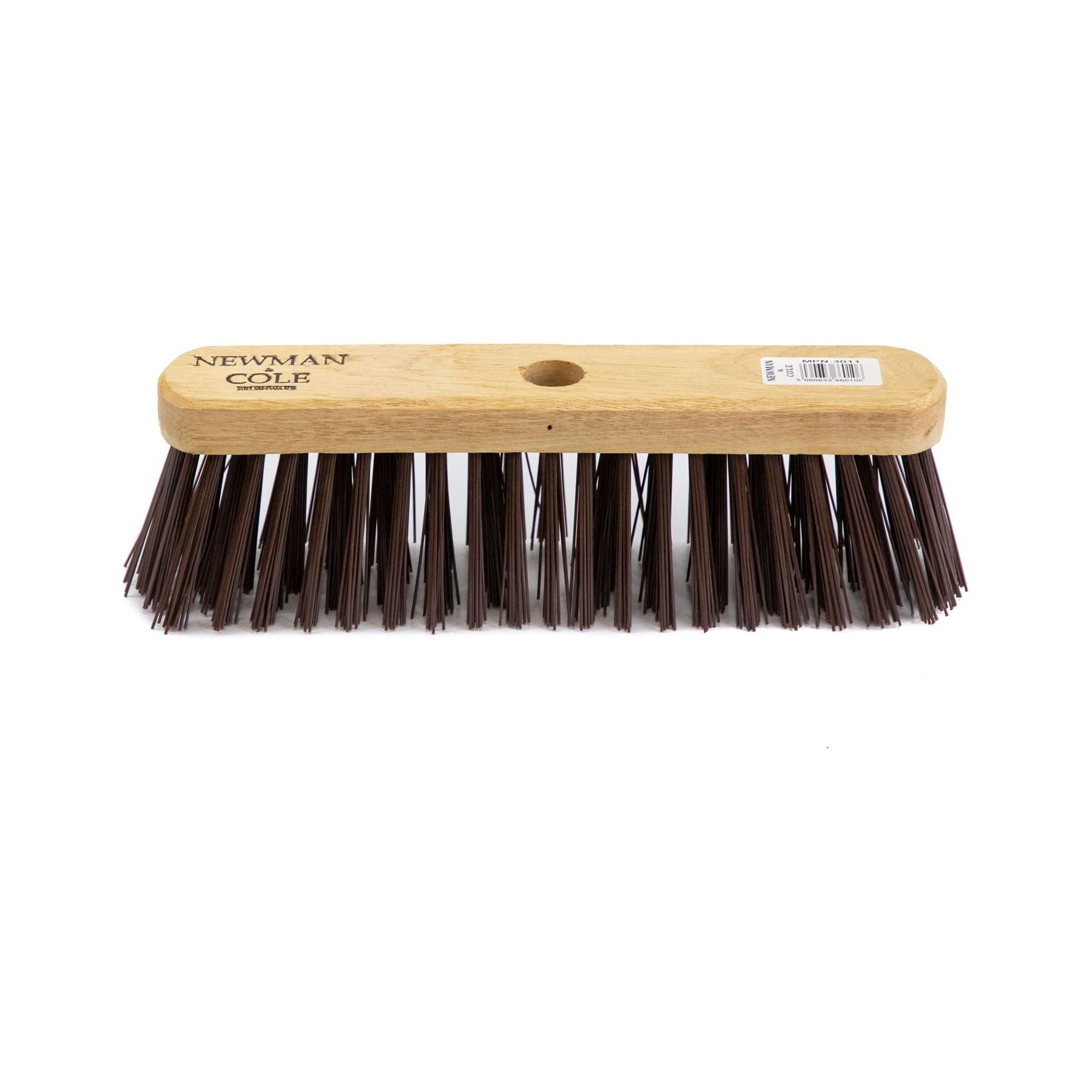 10" Newman and Cole Stiff PVC Broom Head with Hole and Wooden Handle - The Dustpan and Brush Store