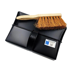 Metal Dustpan and Brush Traditional Strong Metal Hooded Dust Pan and Soft Hand Brush