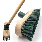 9" Stiff PVC Deck Scrub Brush with Wooden Handle on a white background