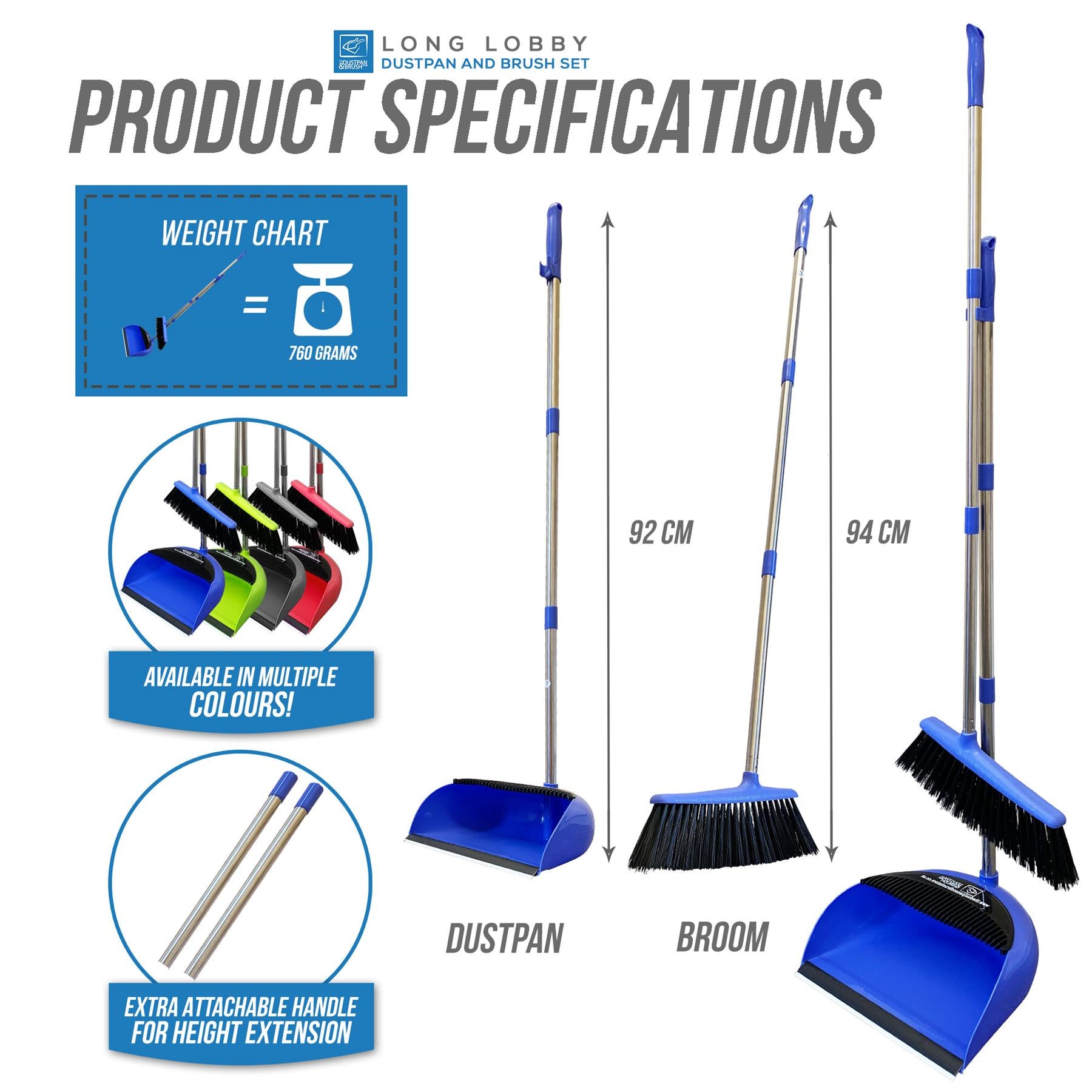 Long Handled Dustpan and Brush Set with Multi-Section Handle - The Dustpan and Brush Store
