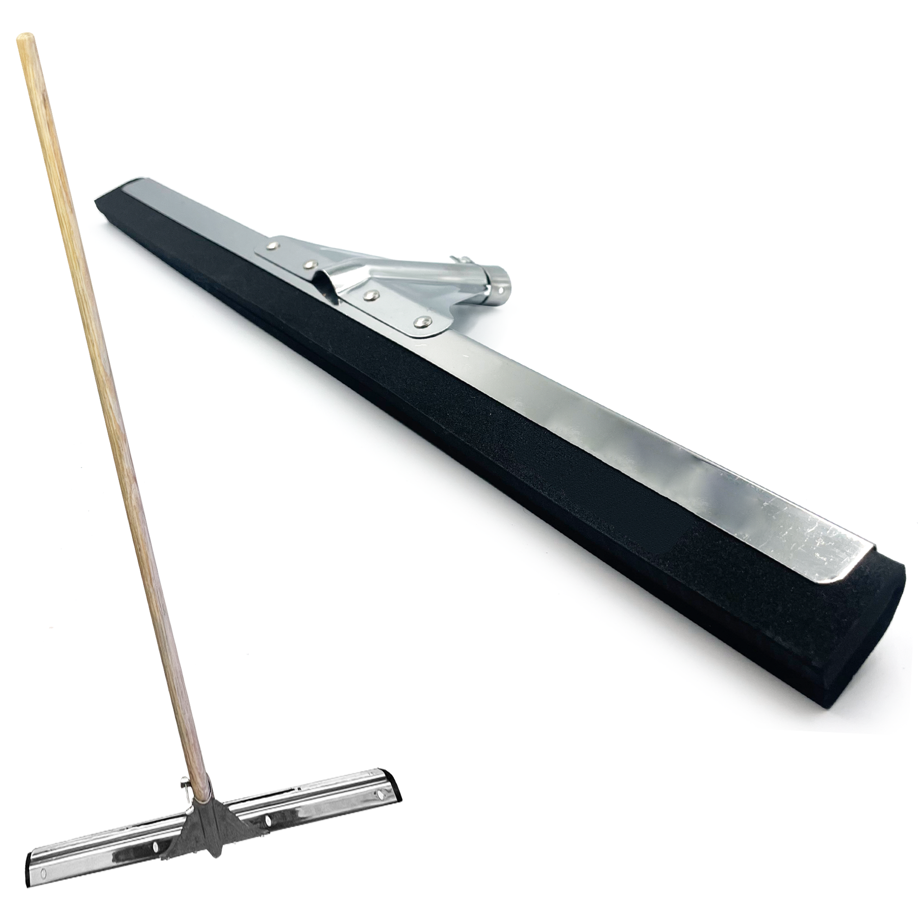 22" Black Foam Floor Squeegee Blade and Wooden Handle - The Dustpan and Brush Store