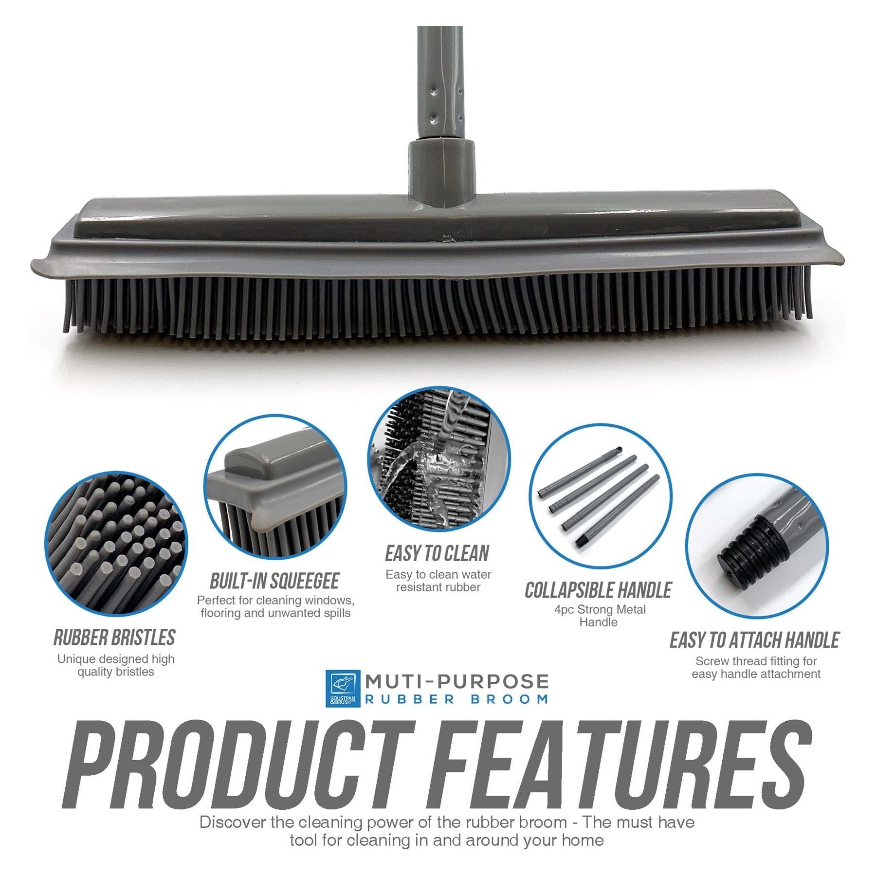 Grey Rubber Broom - The Dustpan and Brush Store