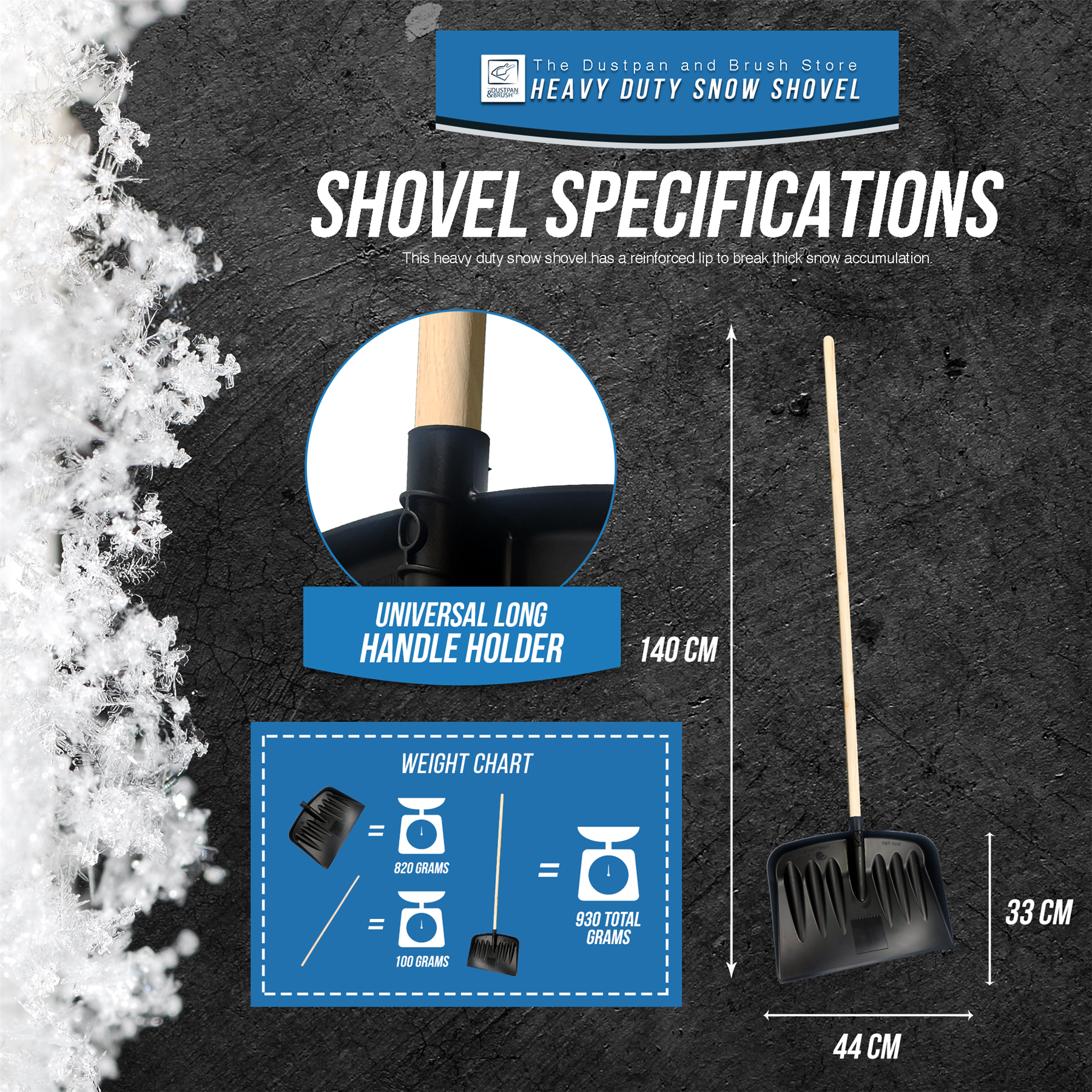 Plastic Snow Scoop Shovel Head with Wooden Handle - The Dustpan and Brush Store