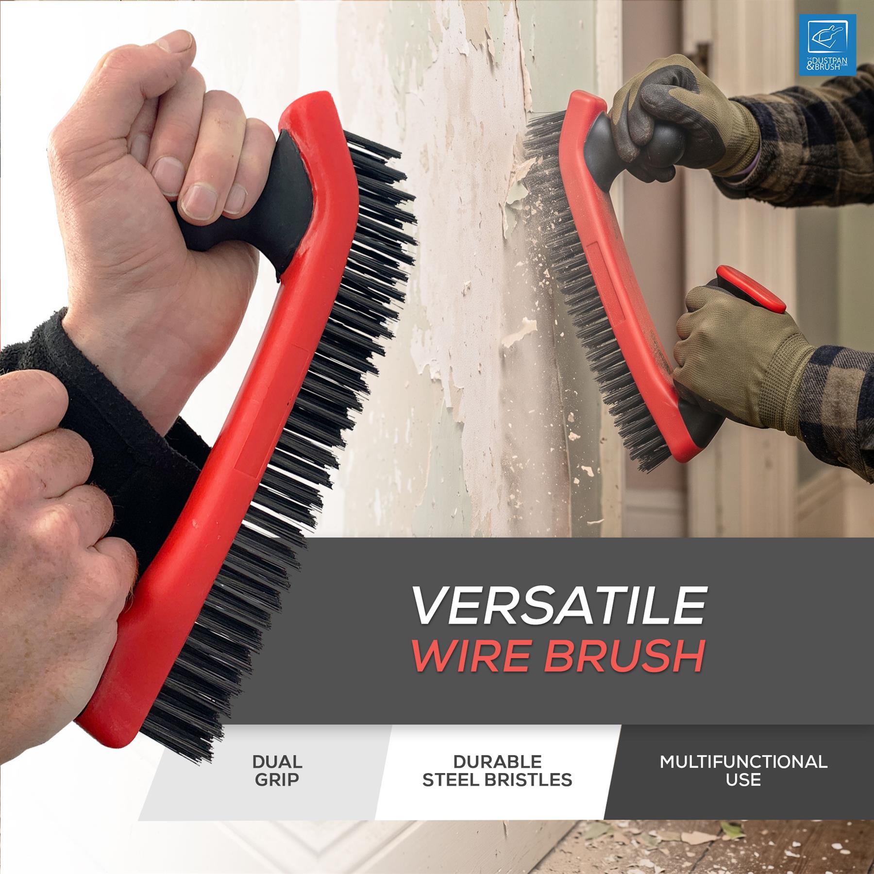 Dual Grip Heavy Duty Wire Brush | 5 Row Steel Bristle Scrubber - The Dustpan and Brush Store