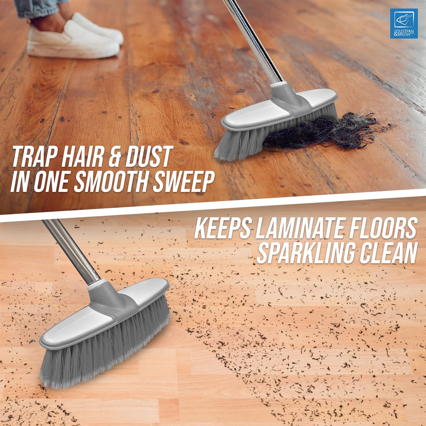Grey & White Indoor Broom with 4 Piece Handle - The Dustpan and Brush Store