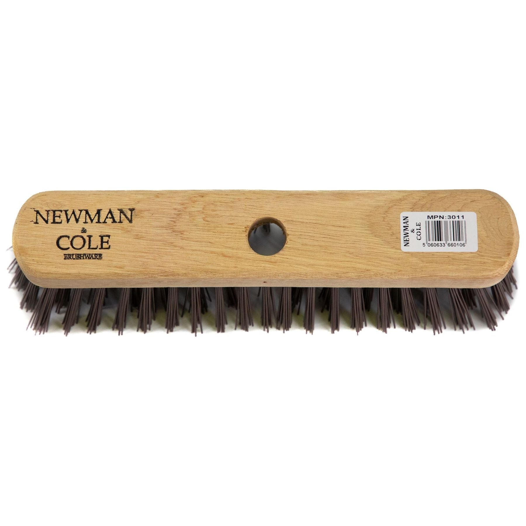 10" Newman and Cole Stiff PVC Broom Head with Hole and Wooden Handle - The Dustpan and Brush Store