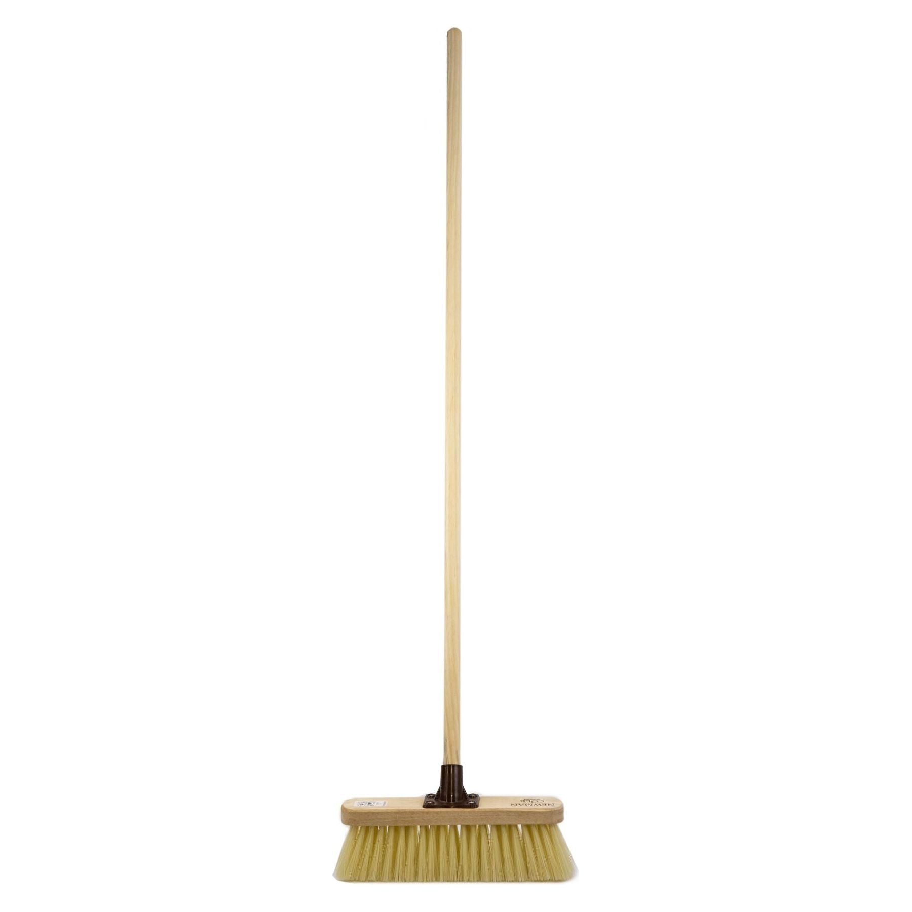 12" Newman and Cole Soft Crimped PVC Broom Head with Plastic Bracket and Handle - The Dustpan and Brush Store
