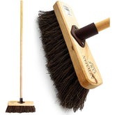 10" Newman and Cole Natural Stiff Bassine Broom Head with Plastic Socket and Wooden Handle