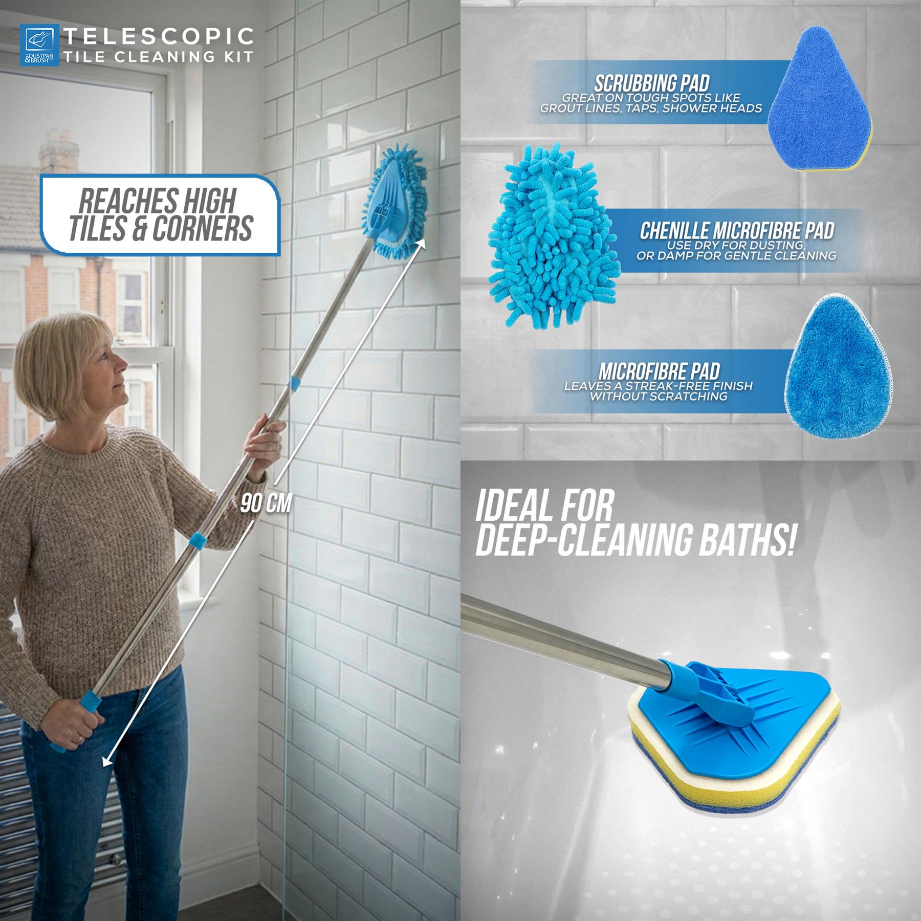Telescopic Bathroom Mop and Multi-Surface Cleaning Kit - The Dustpan and Brush Store