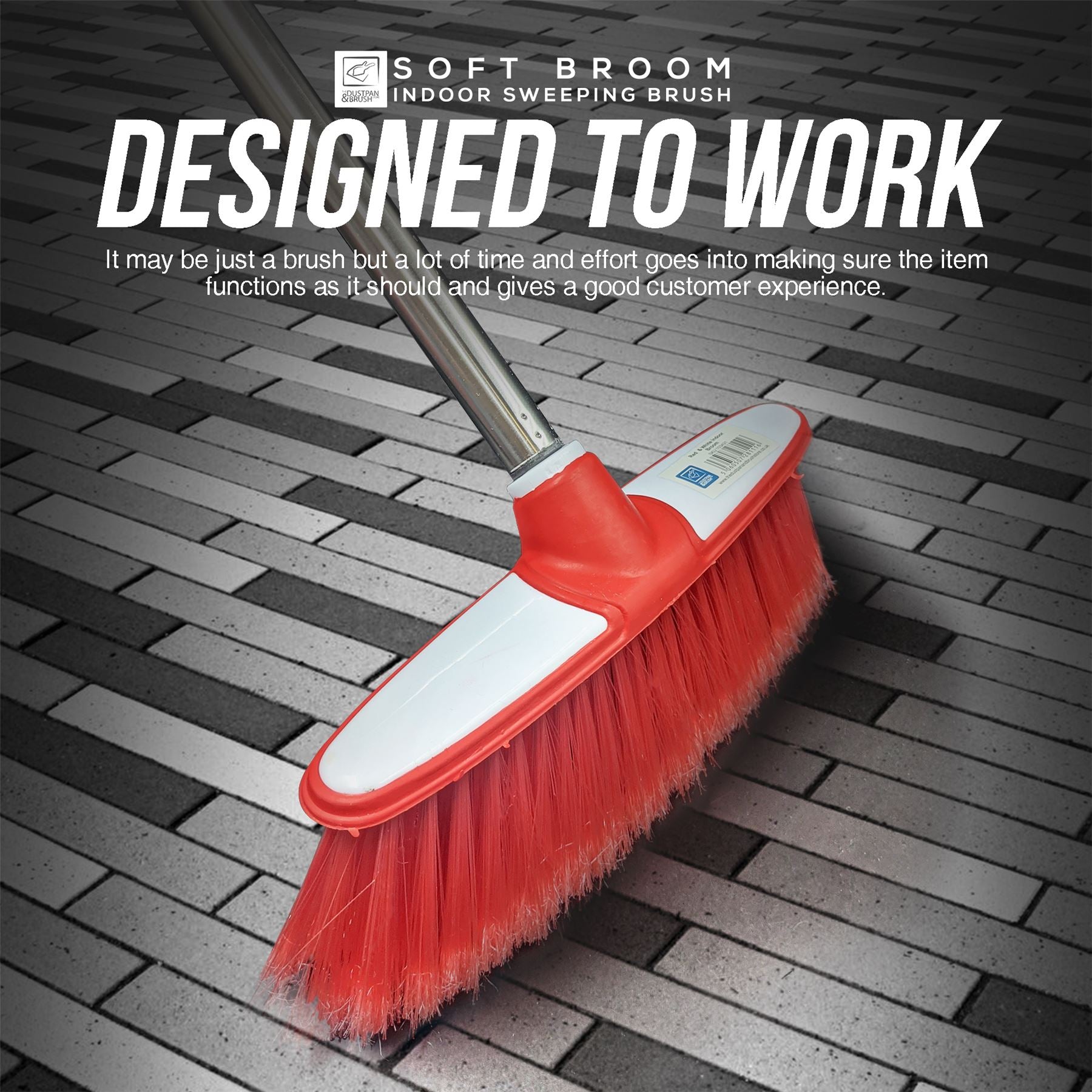 Red & White Indoor Broom with 4 Piece Handle - Designed to work