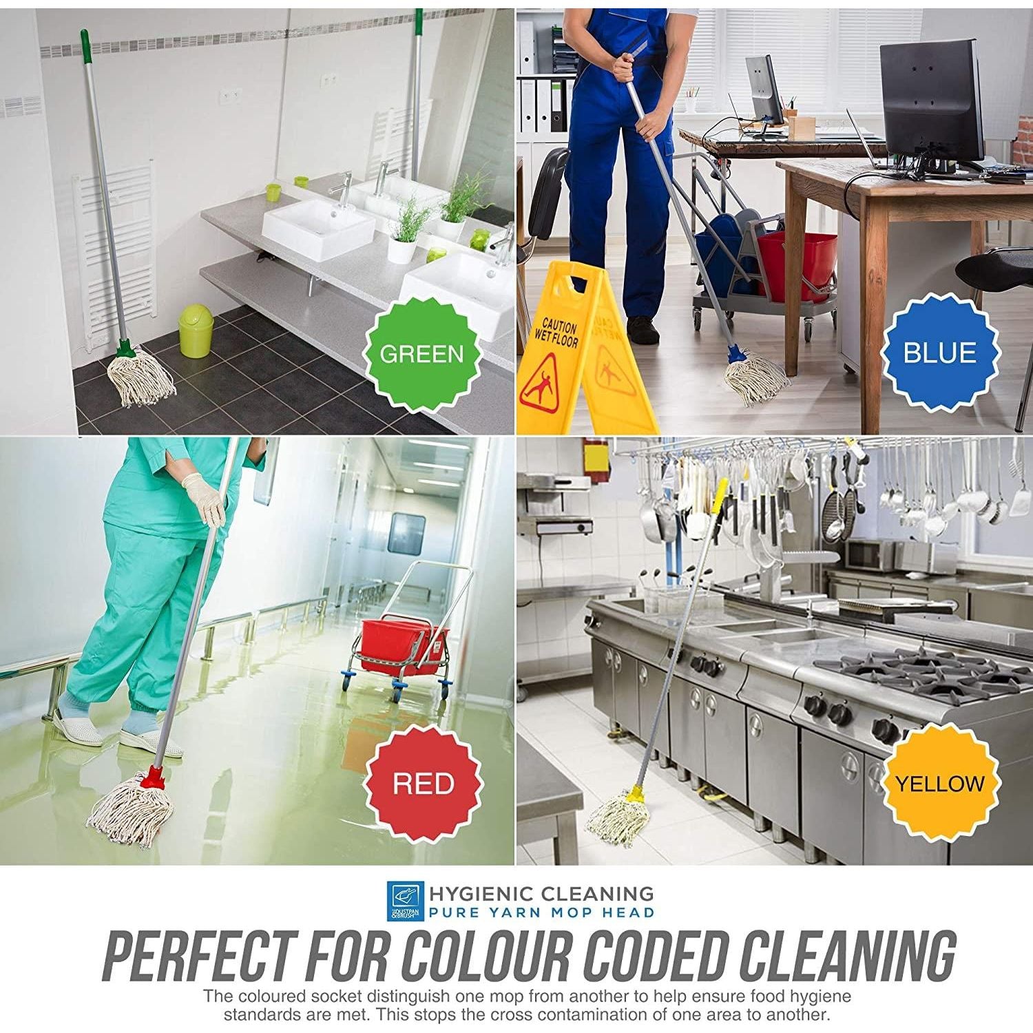 Colour Coded Yellow Cotton Mop Head 12PY - Pack of 5 - The Dustpan and Brush Store