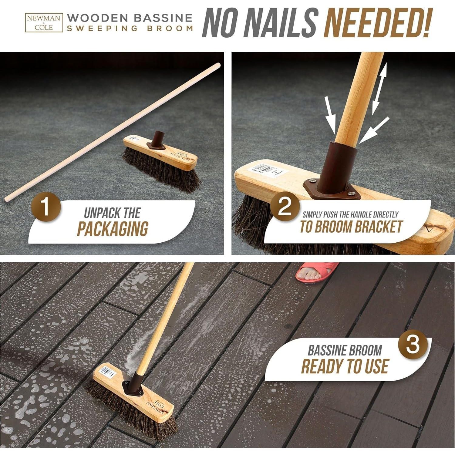 10" Stiff Bassine Brooms with Wooden Handles - Pack of 2 assembly instructions