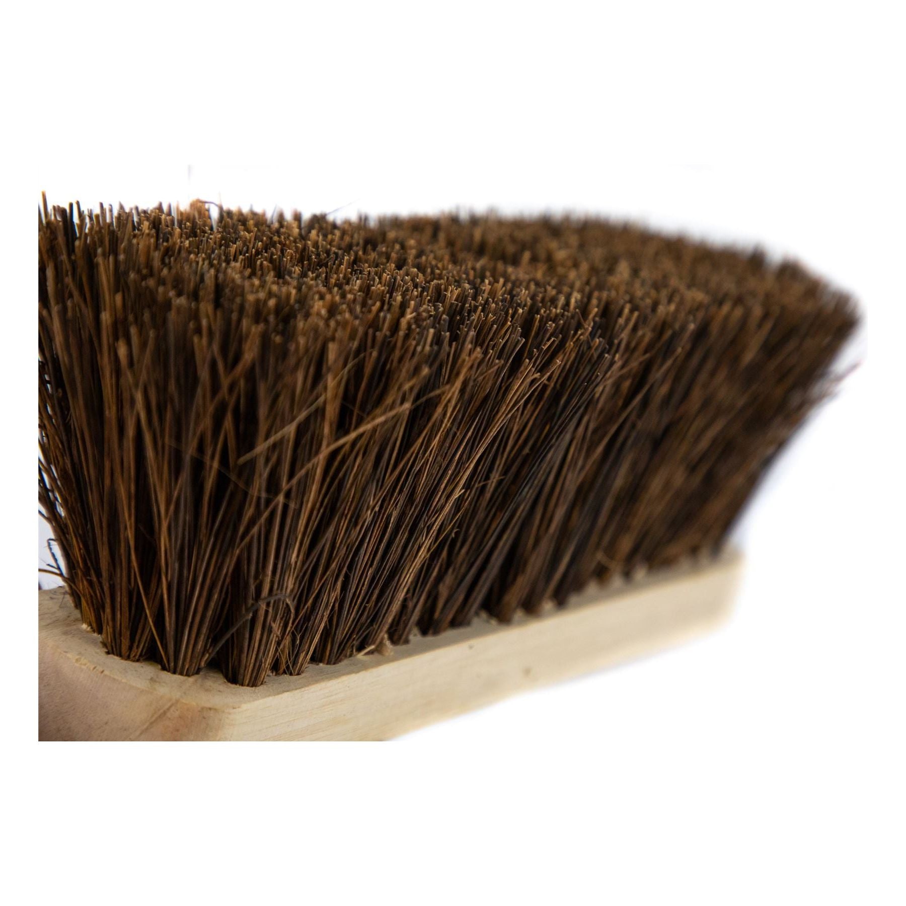 10" Newman and Cole Natural Stiff Bassine Broom Head with Hole and Wooden Handle - The Dustpan and Brush Store