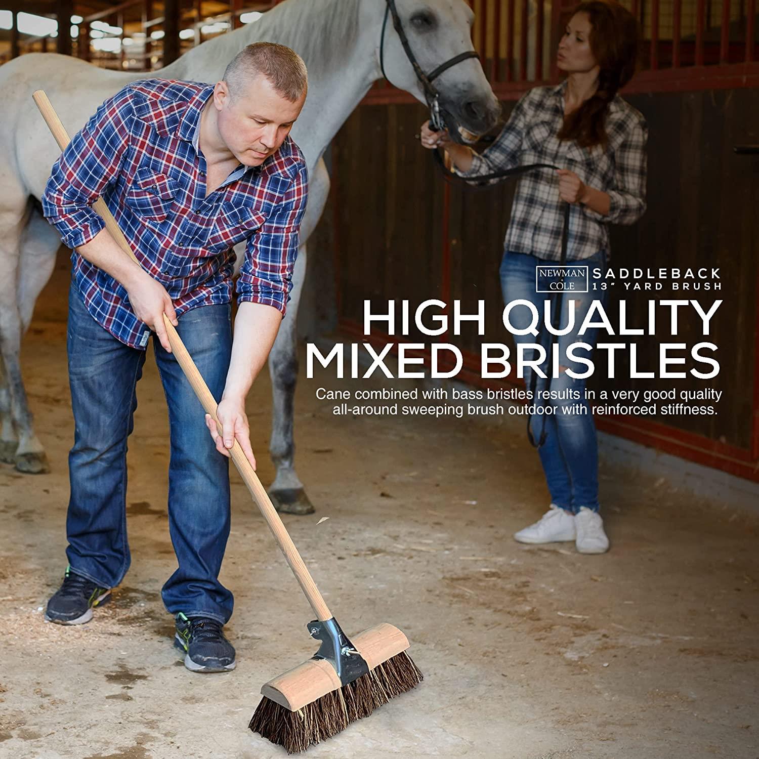 13" Newman and Cole Bass & Cane Saddle Broom Head with Bracket & Handle - The Dustpan and Brush Store