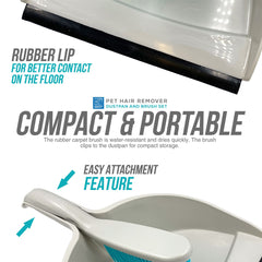 Rubber Dustpan and Brush Set - Perfect For Cleaning Pet Hairs and Sweeping Carpets