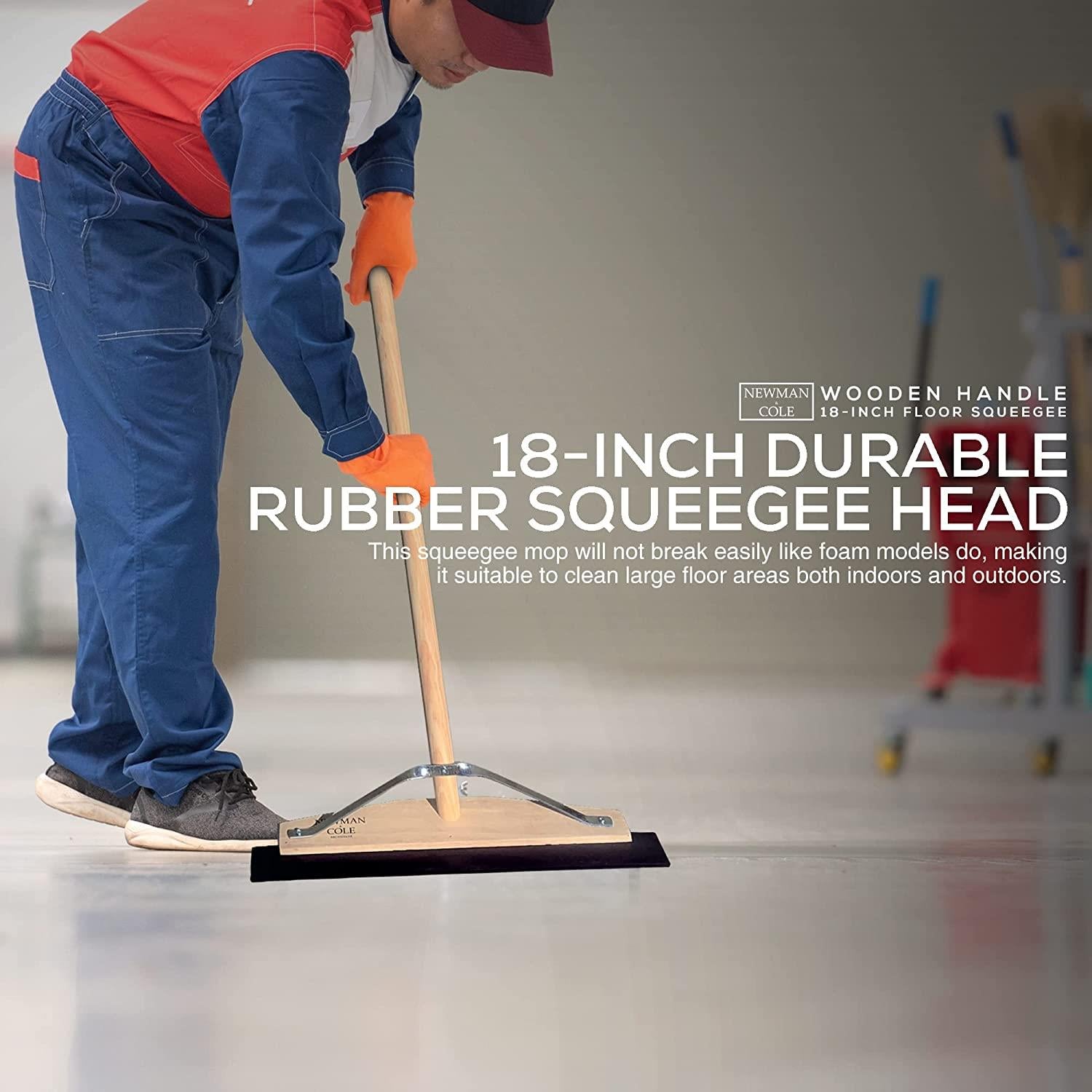 18" Newman and Cole Wooden Floor Squeegee with 1 1/8 Taper Handle - The Dustpan and Brush Store