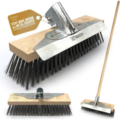 12" Wire Broom Head fitted with Metal Scraper, Bracket and Handle