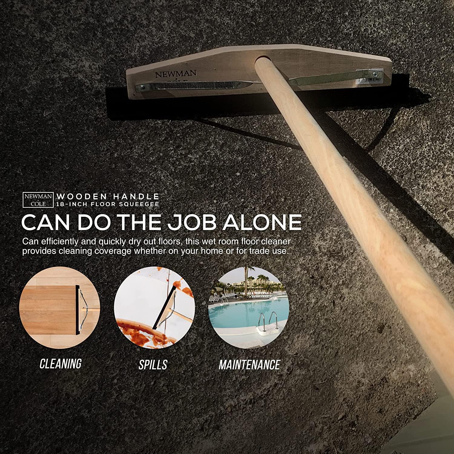 18" Newman and Cole Wooden Floor Squeegee with 1 1/8 Taper Handle - The Dustpan and Brush Store