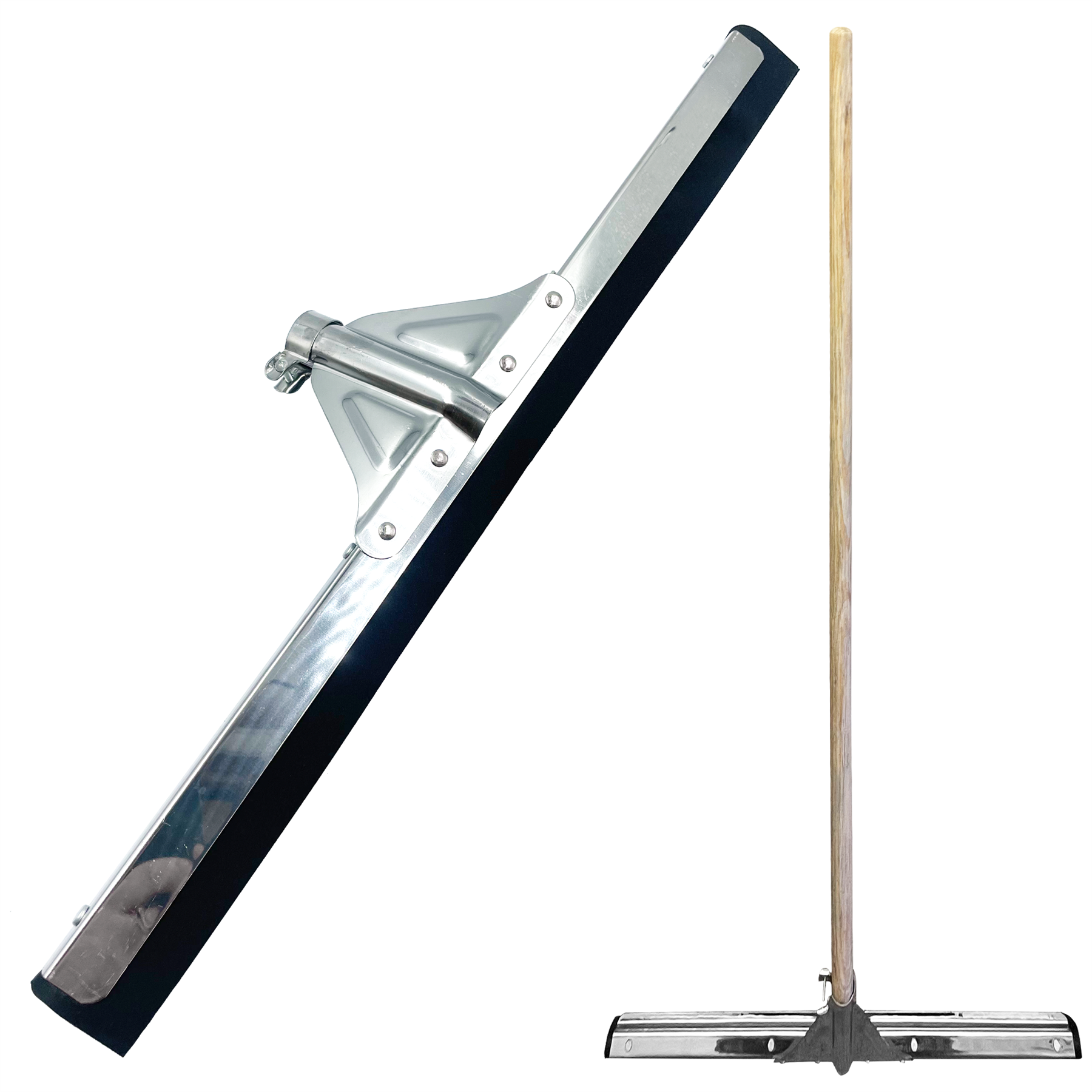 22" Black Foam Floor Squeegee Blade and Wooden Handle - The Dustpan and Brush Store