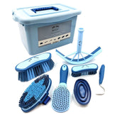 Charles Bentley Slip-Not Equestrian Horse Grooming Cleaning Brush Kit Blue Set