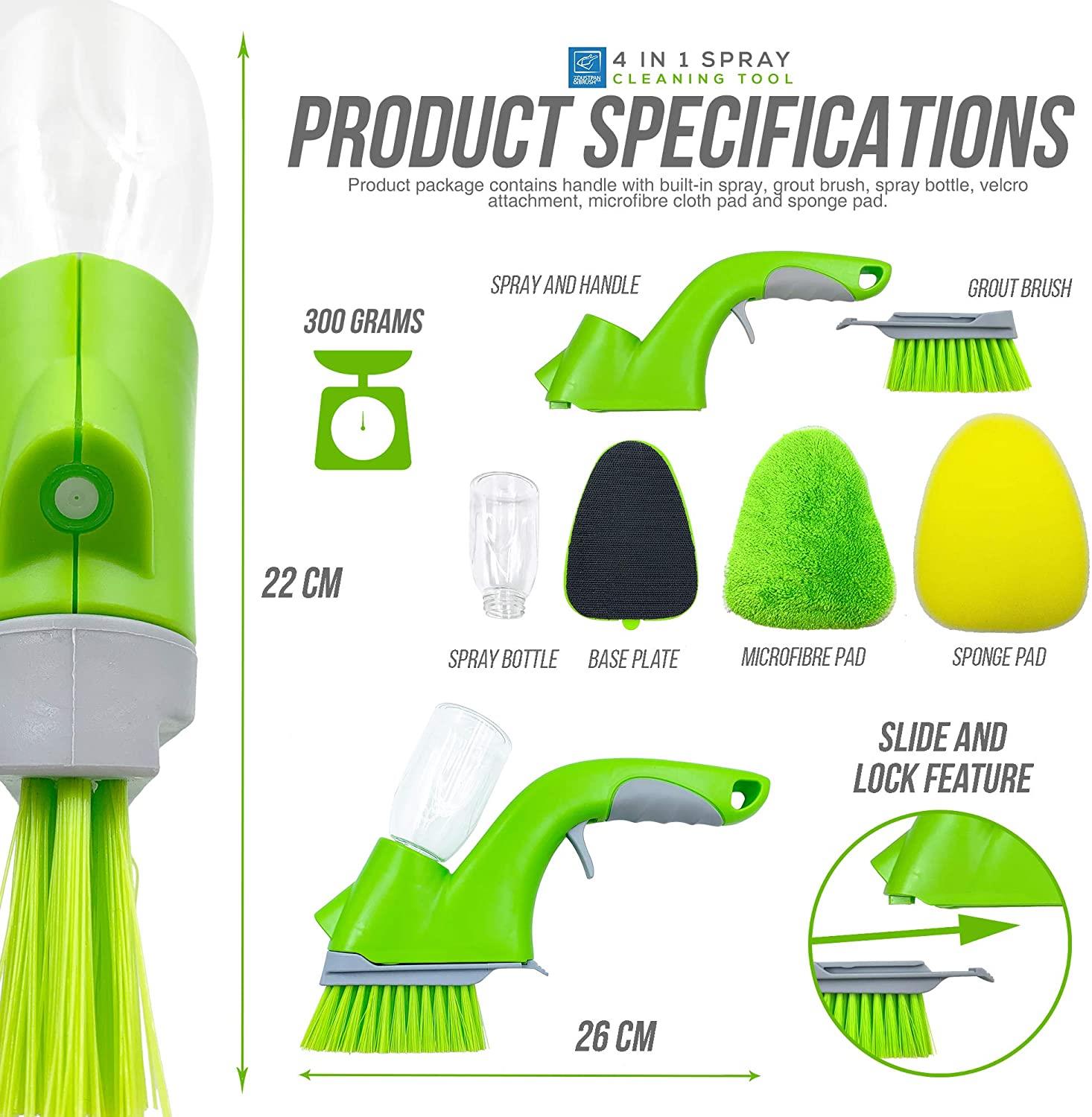 4 in 1 Grout and Tile Spray Cleaning Kit with specifications on a white background