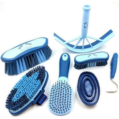 Charles Bentley Slip-Not Equestrian Horse Grooming Cleaning Brush Kit Blue Set